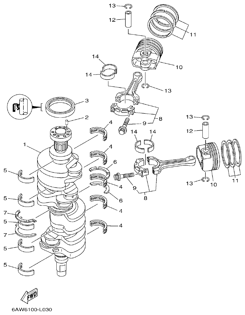Yamaha F350AET, FL350AET CRANKSHAFT & PISTON parts diagram